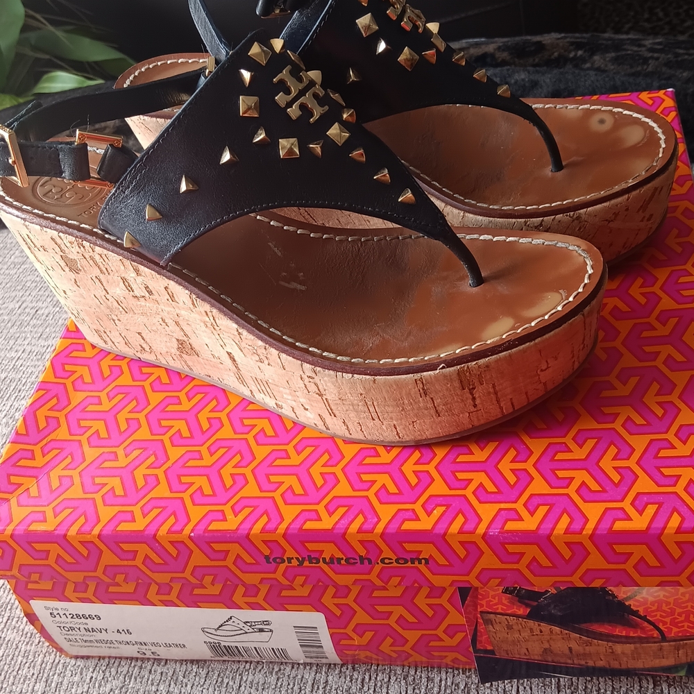 Tory Burch Tory Navy Wedge Sandals